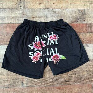 Anti Social Social Club Women's Size M Mesh Pull On Shorts in Black Pink Floral